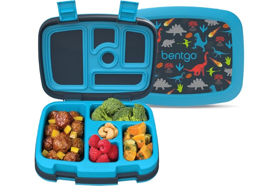 Bentgo Kids Prints Leak-Proof, 5-Compartment Bento-Style Kids Lunch Box - Ideal Portion Sizes for Ages 3-7, Durable, Drop-Pro Book