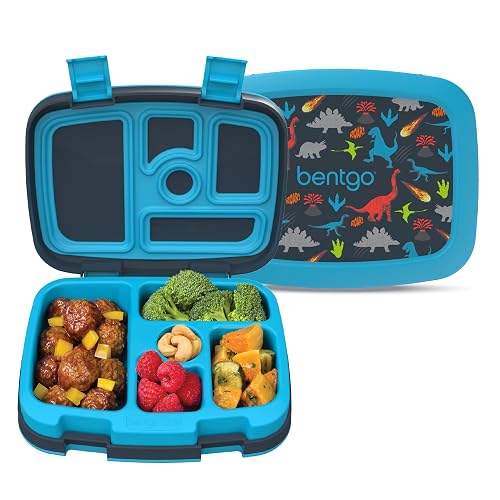 Bentgo Kids Prints Leak-Proof, 5-Compartment Bento-Style Kids Lunch Box - Ideal Portion Sizes for Ages 3 to 7 - BPA-Free, Dishwasher Safe, Food-Safe Materials (Dinosaur)