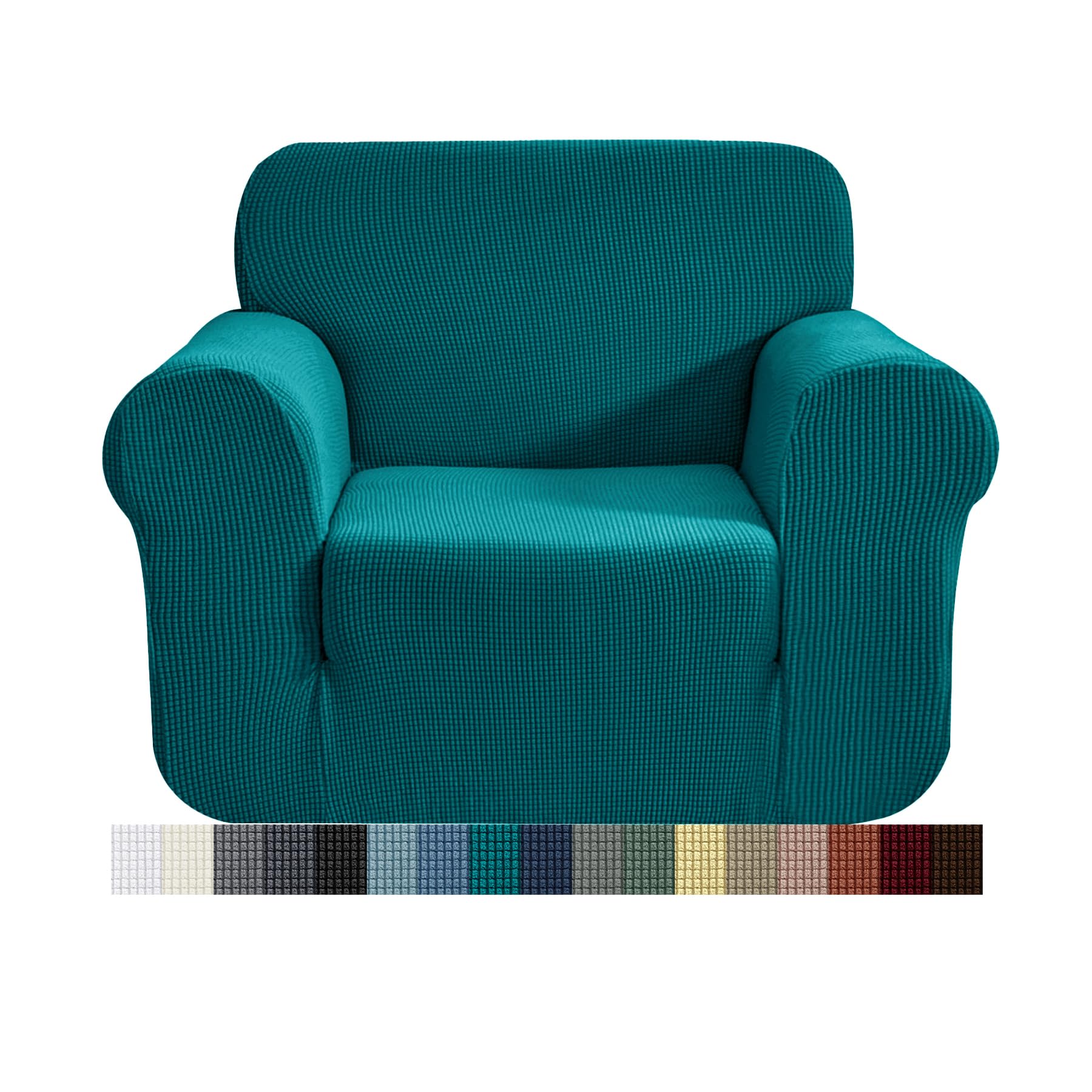 CHUN YI 1 Piece Jacquard Checks Stretch Fabric Couch cover, Stylish Sofa Slipcover For 1 Seater Armchair Couch Durable Furniture Protector(1 Seater,Blue)