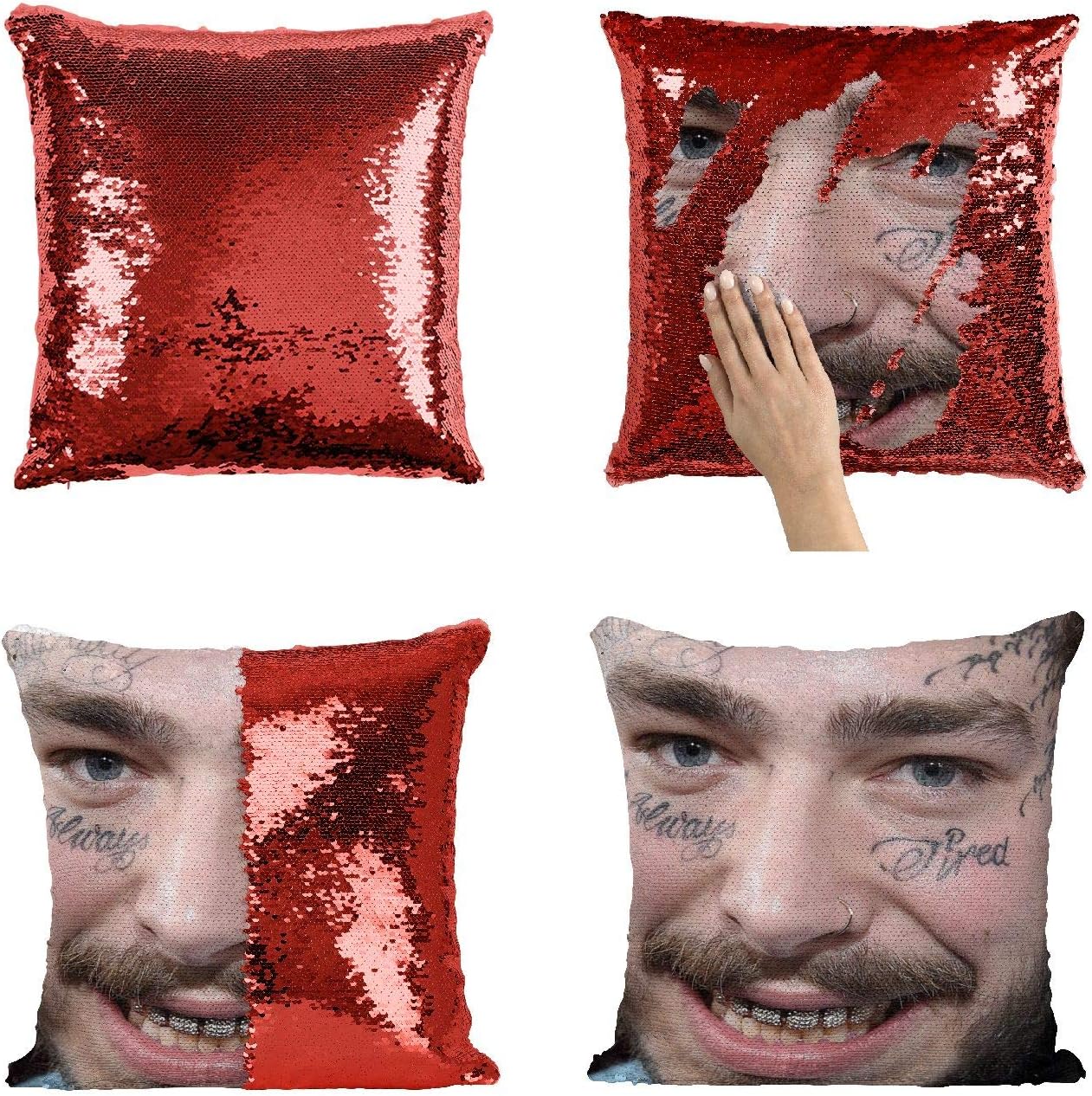 Rapper Malone Tattoos Smile Post Artist_MA0849 Sequins 16x16 Pillow Cover with 18x18 inch Insert Girly Stuff Boys Xmas Present (Cover + Insert)