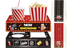 OBUSATT 32Pcs Movie Night Snack Trays Hold Popcorn Candy Food Drink, Movie Theater Popcorn Holder Disposable Movie Boxes Supplies for Kid's Birthday Party Concession Stand Carpet Family