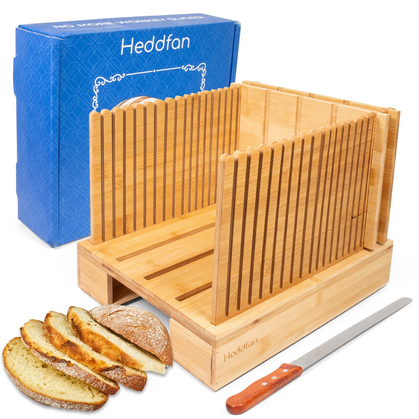 Photo 1 of ***PARTS ONLY/BROKEN BASE***Bamboo Bread Slicer For Homemade Bread - Built-In Knife Slot, Crumb Catcher & Storage Compartment - Adjustable Extra Wide & High For Sourdough - Long 12” Knife Blade Included