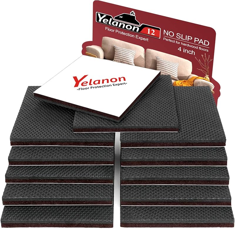 Yelanon Non Slip Furniture Pads 12 Pcs 101mm Self-Adhesive Floor Protectors