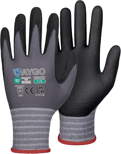 KAYGO 3 Pairs Safety Work Gloves MicroFoam Nitrile KG18N Seamless Knit Nylon