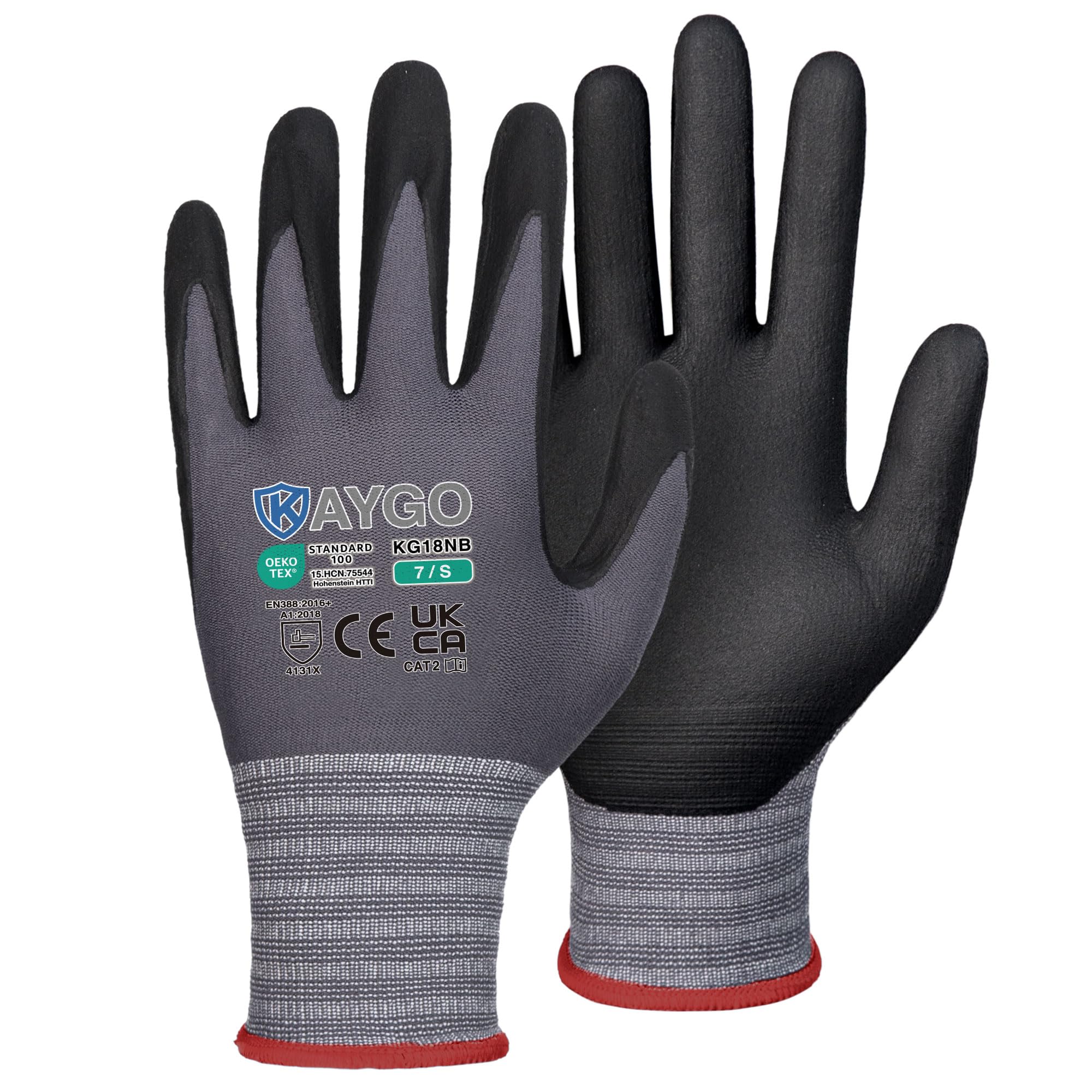 KAYGO 3 Pairs Safety Work Gloves MicroFoam Nitrile Coated, KG18N,Seamless Knit Nylon Glove with Black Micro-Foam Nitrile Grip,Ideal for General Purpose,Automotive,Home Improvement — image 1