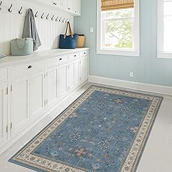 Washable Blue Rugs for Entryway Indoor - 3x5 Throw