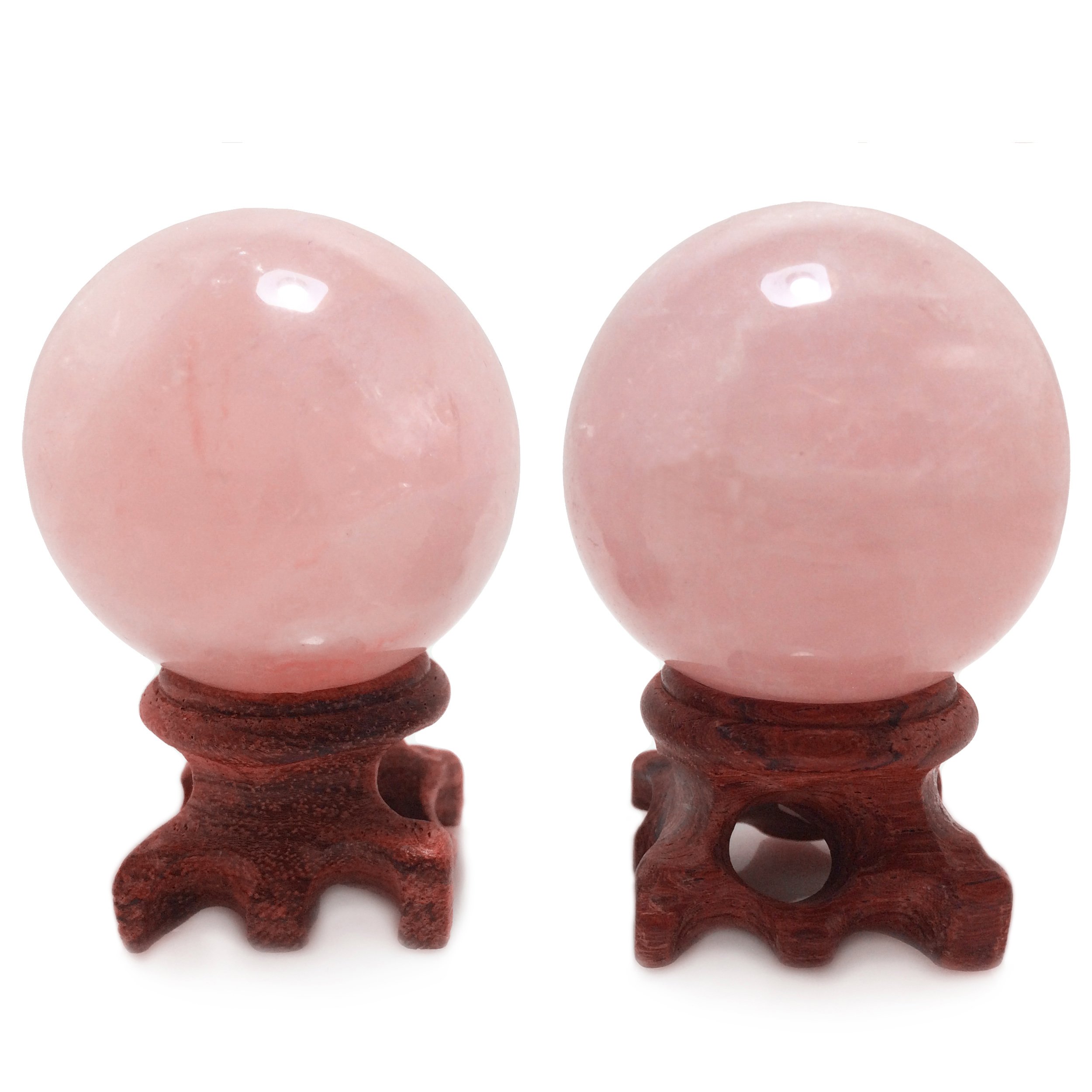 Polar Jade Set of 2 Rose Quartz Crystal Balls, 45mm / 1.8 Inch Diameter, for Scrying, Decoration, Healing, Meditation, Feng Shui, Hand-made