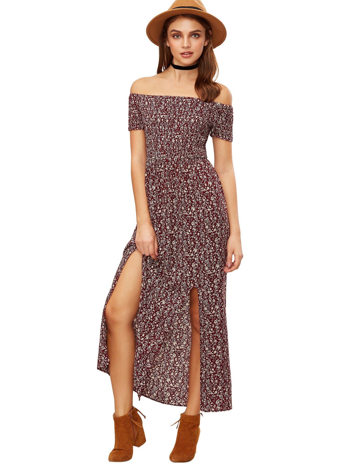 Romwe Floral Maxi Dress Bohemian Print 