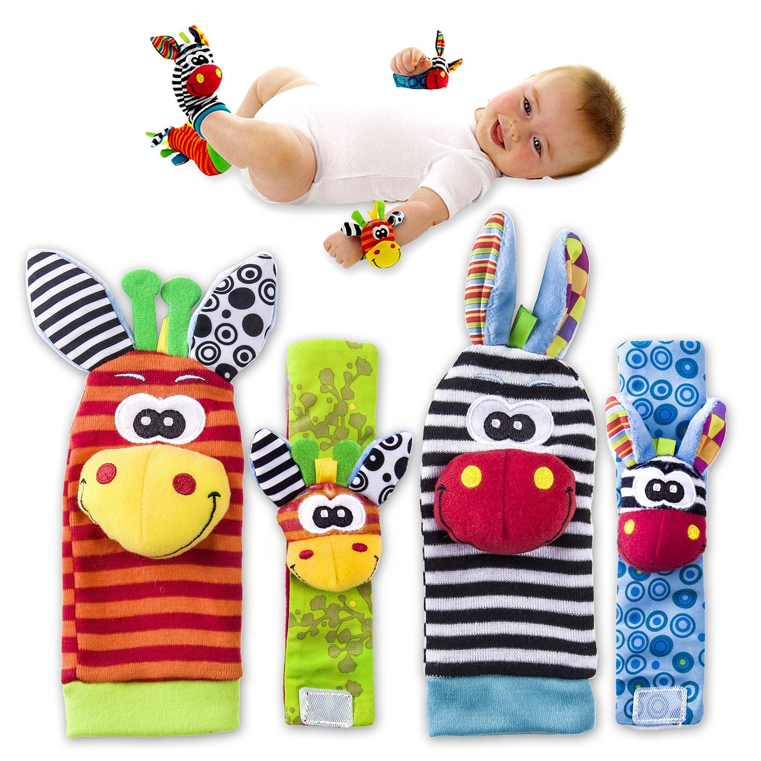 Baby Foot Finder & Wrist Rattles - Developmental Sensory Baby Toy - Toys Baby Socks & Rattles - Newborn Toys for Girls Boys - Baby Boy Girl Toys 0-9 Months