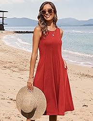 HOTOUCH Women T Shirt Dress Red Midi Dress