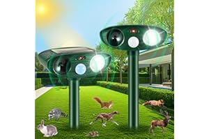 JAHY2TECH 2 Pack Upgraded Ultrasonic Animal Repeller Outdoor,Solar Animal Repeller with Motion Sensor & Deterrent Light to Repel Raccoon Cat Rabbit Squirrel Skunk Dog Deer Repellent Devices for Yard Protection
