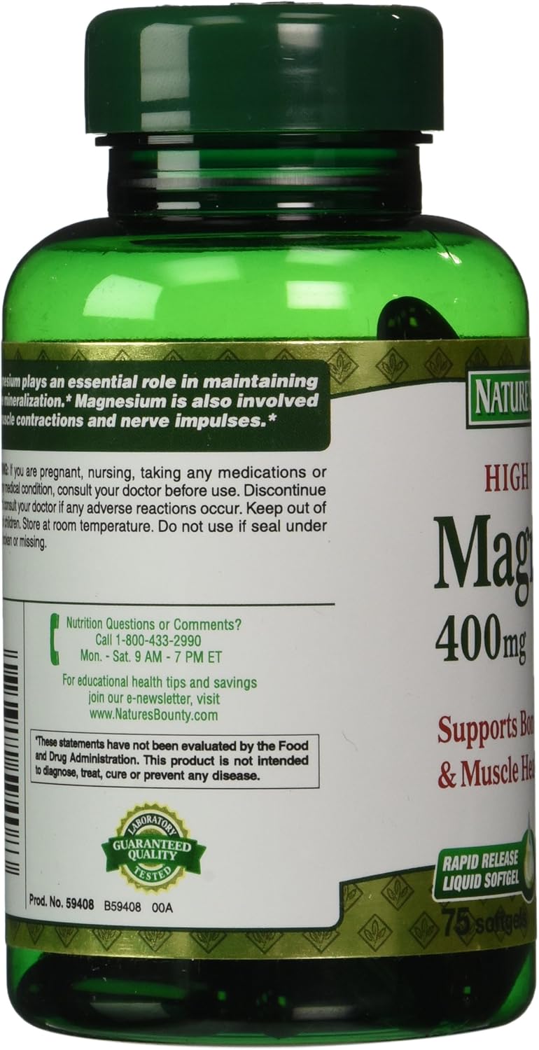 Nature's Bounty Magnesium 400 mg, 75 Softgels: Health & Personal Care