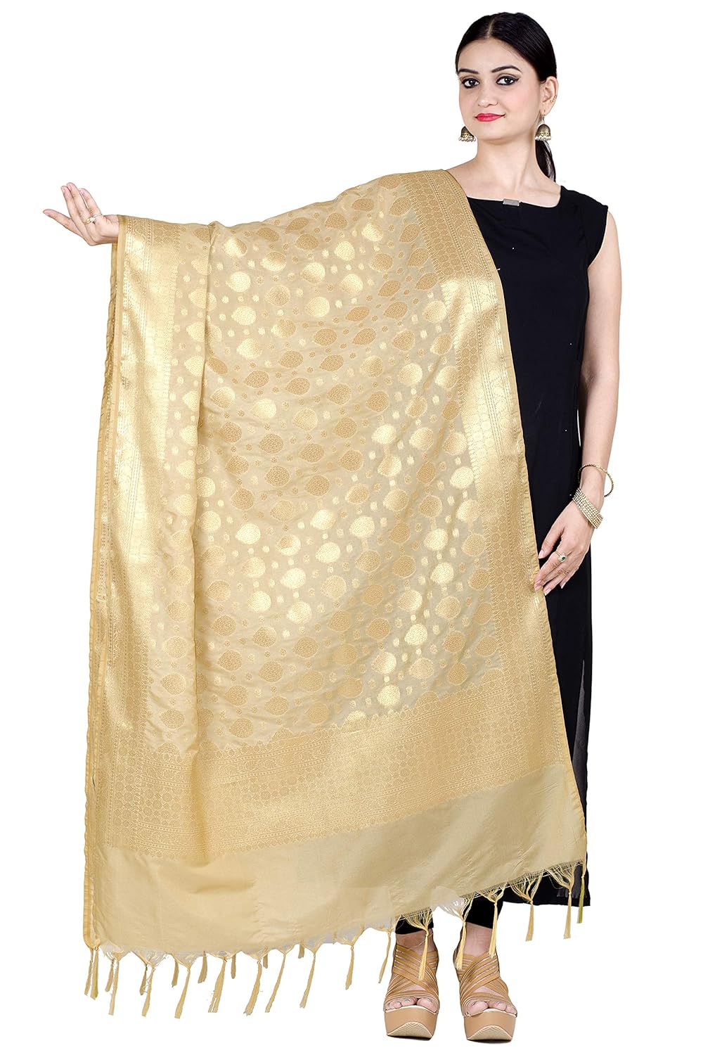 chandrakala women's kataan silk blend zari work banarasi dupatta(d162)