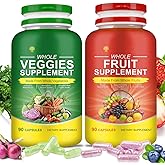 Fiber Fruit and Veggies Supplement, Natural Fruits and Vegetables Supplements Whole Superfood Vitamins & Minerals-90 Veggie and 90 Fruit Capsules for Enhance Immunity, Balanced Gut, Energy Levels