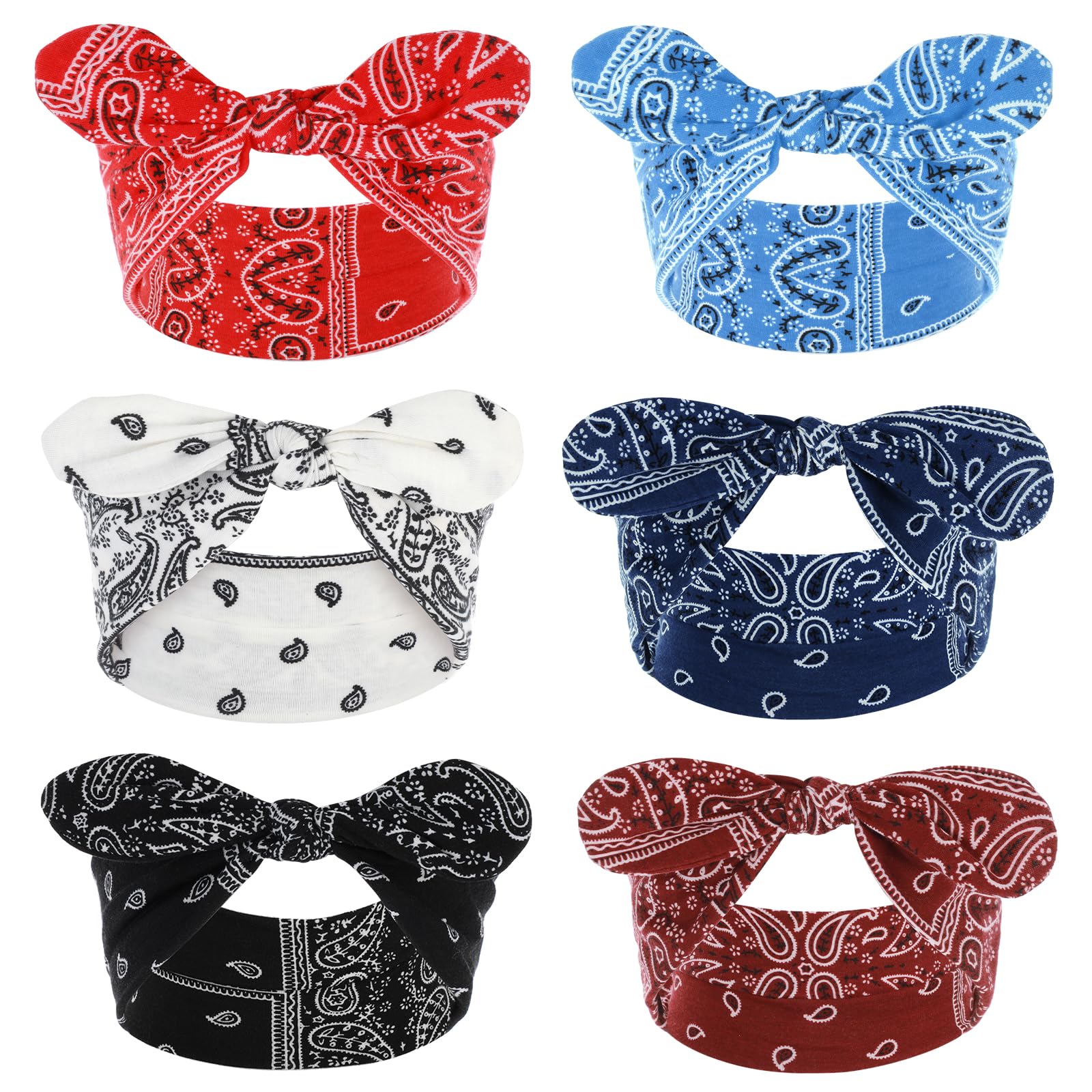 JIEYAO 6 Pcs Bow Headbands for Women, Boho Bownot Bandana, Printed Knotted Hair Bands Cute Rabbit Ear Headwraps Yoga Hair Accessories Girls Strechy Cute Hair Decor for Makeup Running Sports