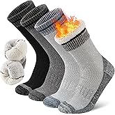 COOPLUS Merino Wool Hiking Socks for Men Thick Thermal Warm Crew Winter Mens Work Boot Socks 4 Pairs