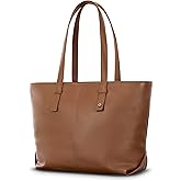 Samsonite Mobile Solutions 2 Leather Tote, Stylish Women’s Laptop and Work Bag with StackIt Strap, Padded Laptop Sleeve, Interior Organizer & Protective Feet, Soft Pebbled Leather - Cognac