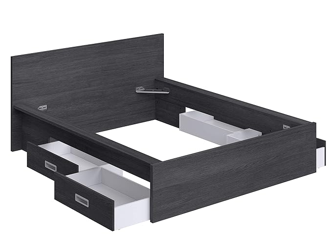 Movian Havel modernes Doppelbettgestell mit Kopfteil und 4 Schubladen, 196 x 162,2 x 80, Grau