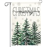 Sillsloso Merry Christmas Garden Flag for Outside Double Sided 12x18 Inch Christmas Trees Winter Festive Holiday Yard Decoration Burlap Outdoor Garden Flags
