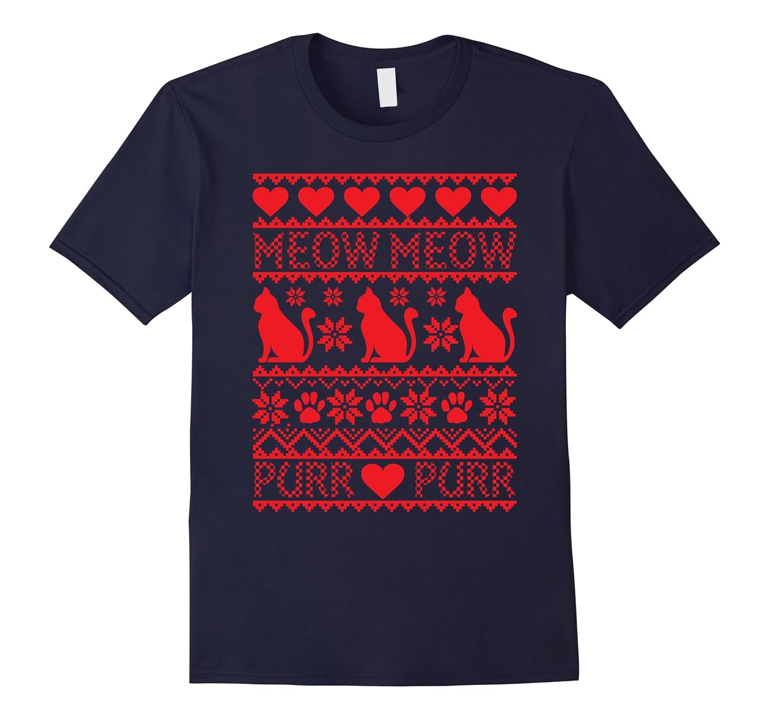 Merry Meowy Catmas Funny T-Shirt Cat Ugly Christmas Sweater-Rose