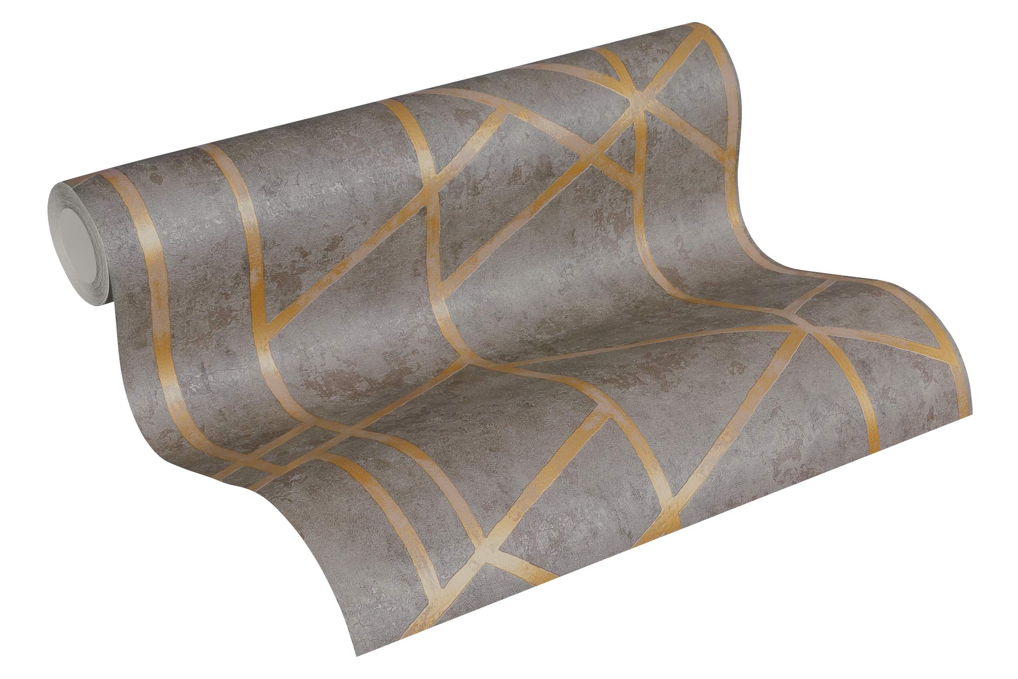 Livingwalls Geometric Wallpaper Metropolitan Stories Non-Woven Francesca - Milano 10.05 m x 0.53 m Grey Gold Made in Germany 369281 36928-1