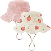 2 Pack Muslin Baby Sun Hat UPF 50+ Sun Protection Baby Bucket Hat with Wide Brim Beach Hats for Boys Girls