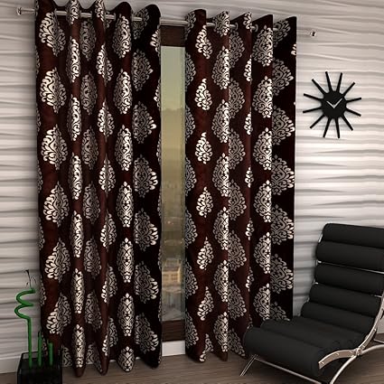 Home Sizzler Modern 2 Piece Eyelet Polyester Window Curtain Set - 5ft, Brown