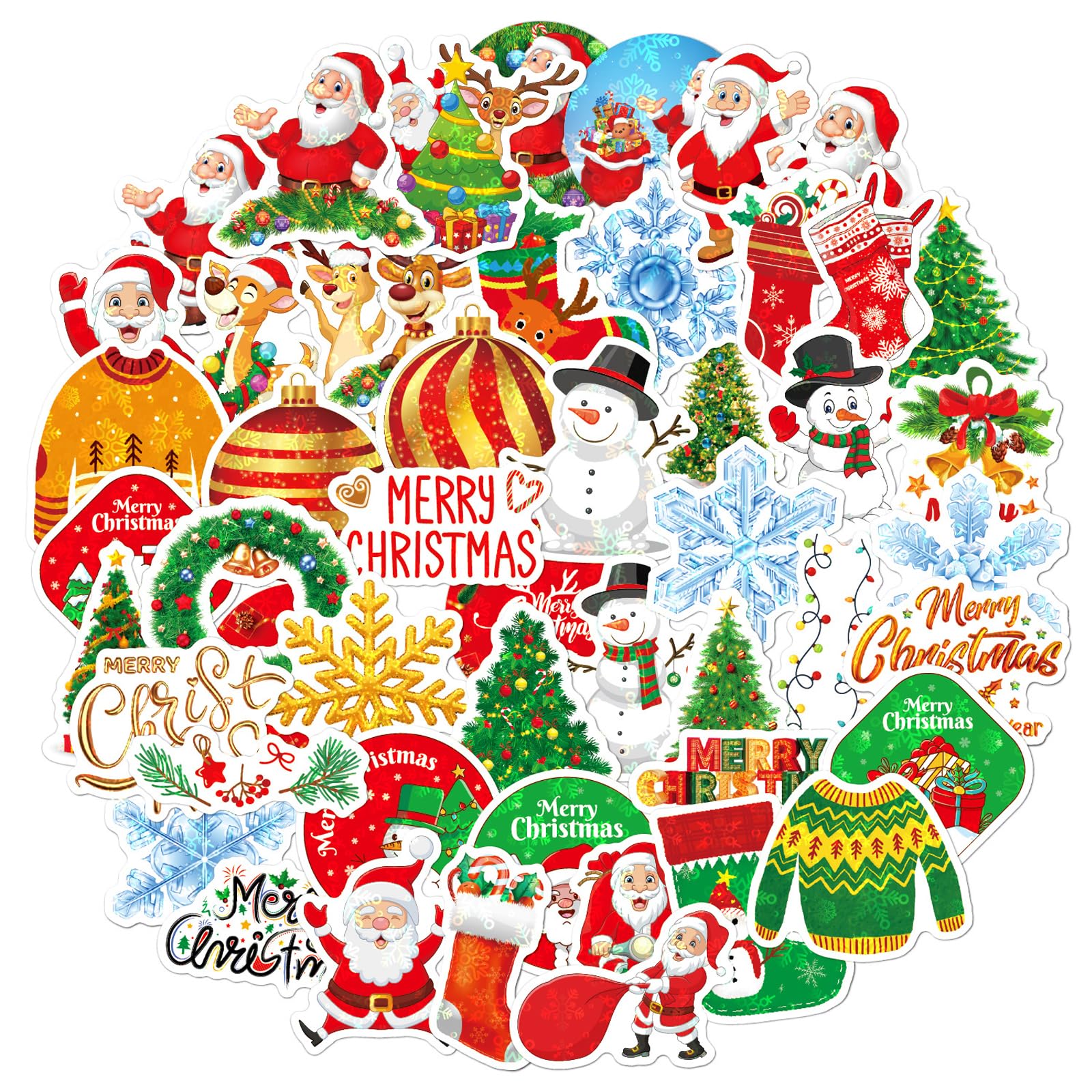 SEGXN 50PCS Christmas Stickers,Holographic Shiny Christmas Decorations Stickers,Used for Scrapbooks,Laptops,Cars,Water Bottles,Skateboards,Gift Wrap and Christmas Party Decorations(Christmas D) — image 1