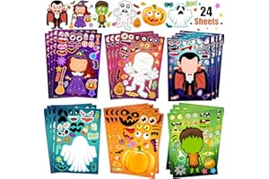 SWARKOL 24 Sheets Halloween Stickers, Make Your Own Halloween Stickers for Kids, Halloween Party Favors, Halloween Crafts for Kids Trick or Treat Party Supplies