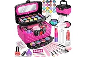 MOZOK Kids Makeup Kit for Girls, Real Play Make Up Set Toys for 3 4 5 6 7 8 9 10 Years Old Girls, Washable Pretend Dress Up Beauty Set with Cosmetic Case, for Little Girl