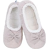 Snoozies Ballerina Slippers for Women with Bow - Cute Slipper Socks for Women Indoor - Non Skid Sole and Soft Sherpa Lining