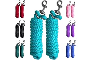 Majestic Ally Pack of 2 Solid Poly Lead Rope for Horses & Livestock – 10 Foot Long and 5/8 inch Thick - Replaceable Heavy-Duty Bolt Snap – Handmade – Soft, Broken in Feel (Turquoise)