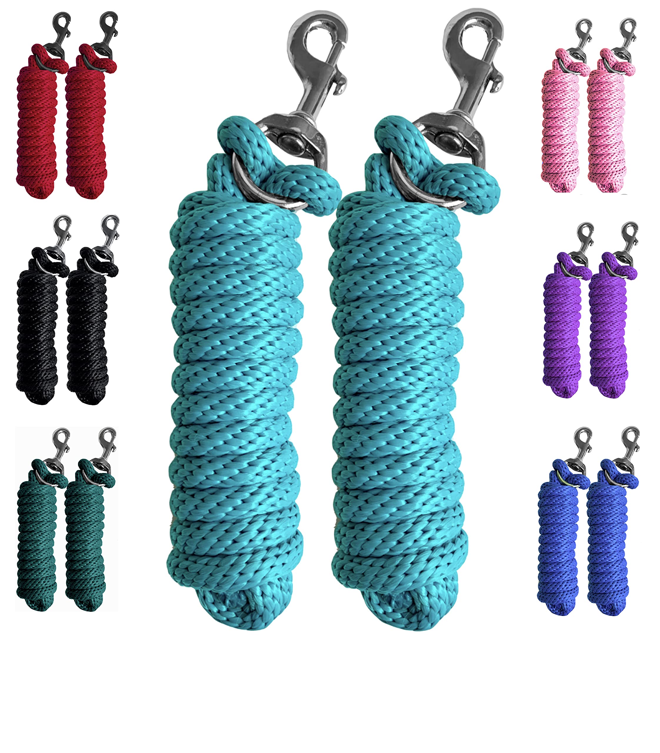 Majestic Ally Pack of 2 Solid Poly Lead Rope for Horses & Livestock – 10 Foot Long and 5/8 inch Thick - Replaceable Bolt Snap - Soft, Broken in Feel (Turquoise)