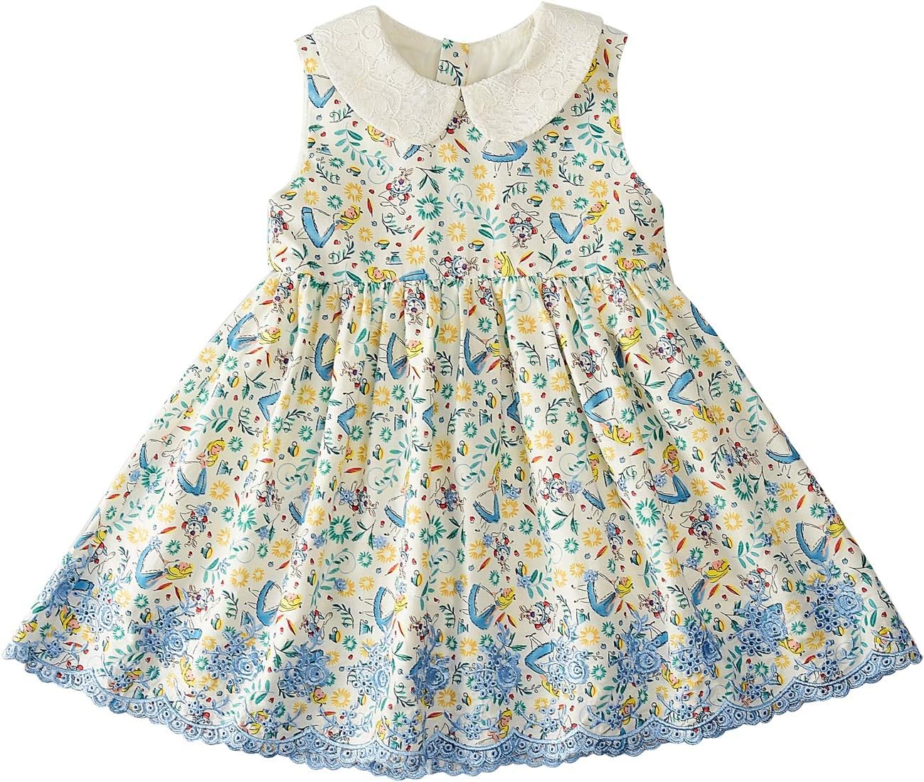 Sharequeen Girls Sleeveless Dress, Children Dress for Flower Lace Rose Embroidery Cotton Ruffle Design Swing Party Dresses