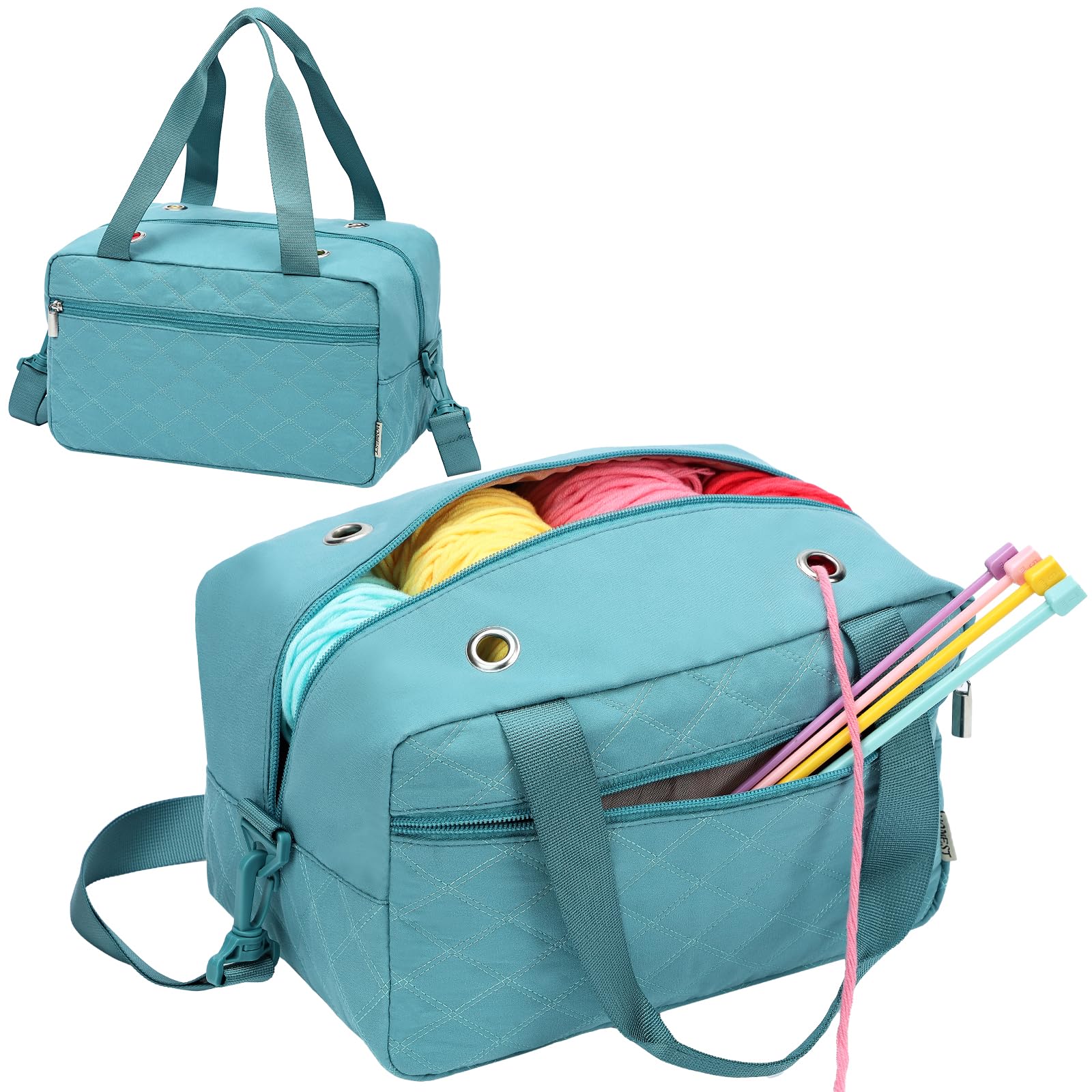 Photo 1 of HOMEST Crochet Bag, Yarn Storage Organizer, Knitting Bag with Front Pocket for Crocheting Hooks, Knitted Needles and Knitwear Accessories, Turquoise