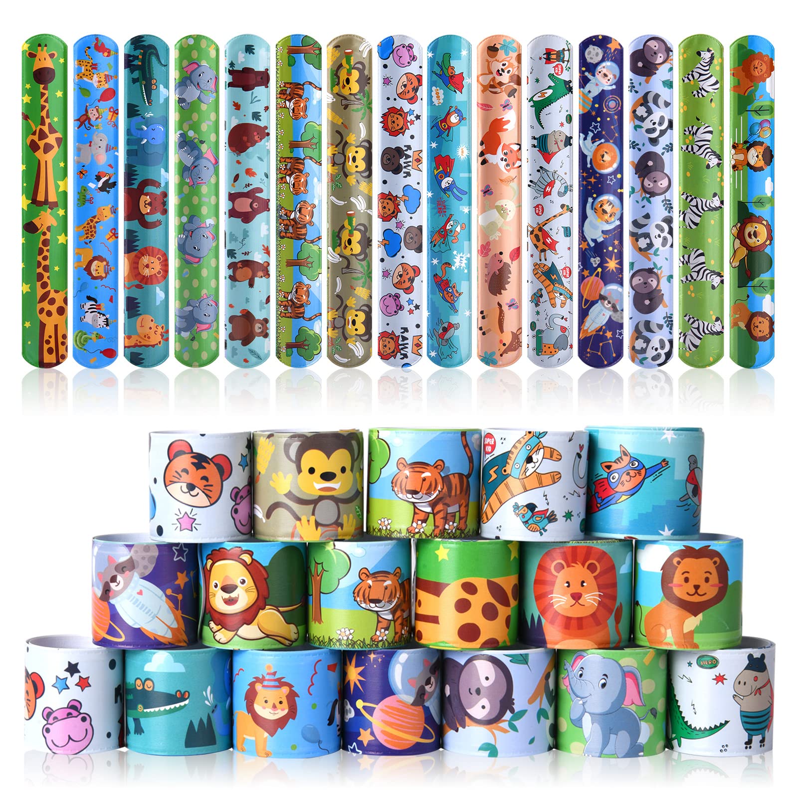 flintronic 30Pcs Slap Bands, Animal Slap Bracelets for Party Bags Fillers, Kid's Party Favors Slap Wrist Bands for Kids Boys Girls, Poppy Slap Band for Birthday Christmas Party Favours - Animal