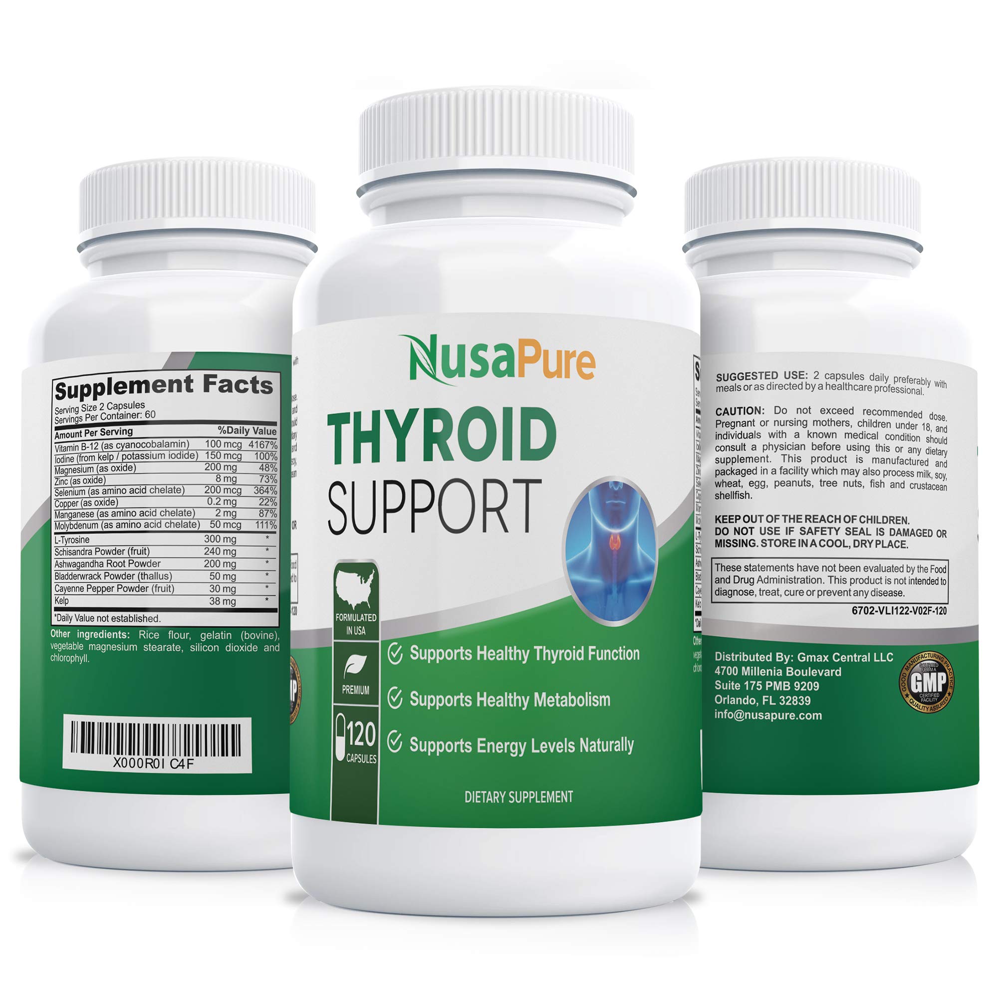 Premium Thyroid Support Supplement (NonGMO) 120 caps for