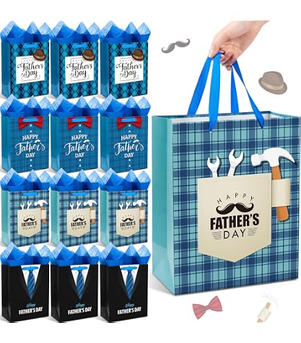 Father's Day Gift Bag 13\" Large Happy Father's Day Bag With Tissue Paper 1 Pcs