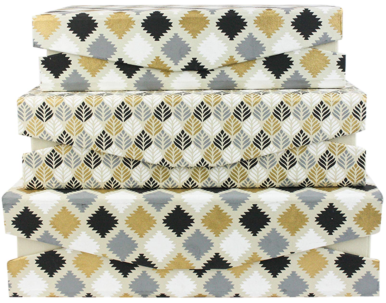 Emartbuy Printed Black Gold Rigid Gift Box Set of 3 – Large, Medium, Small – Handmade Cotton Paper Presentation Box | Premium Packaging for Hampers, Birthdays, Weddings, Corporate Gifting