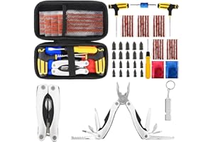 URMECCH 53PCS Auto Tire Repair Kit with 13 in 1 Multi Tool Pliers for Car, Truck, RV, SUV, ATV, Motorcycle, Tractor, Trailer, Flat Tubeless Tire Puncture Studding Plug Tool, Vacuum Film Rubber Nail