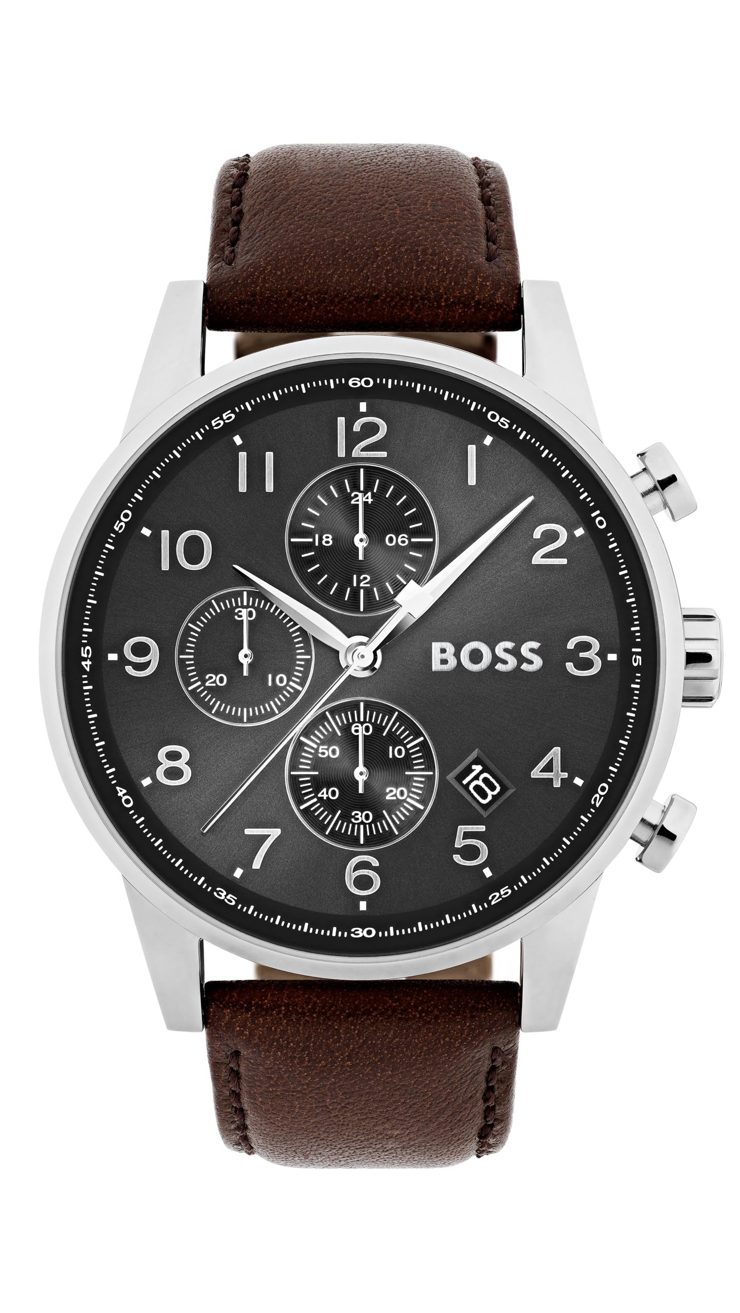 BOSS Chronograph Quartz Watch for Men NAVIGATOR Collection with Brown Leather Strap - 1513494