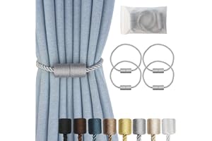 Hangtty Magnetic Curtain Tiebacks 4 Pack Grey Curtain Rope Tieback Curtain Holders for Drapes Modern Tie Backs Decorative Curtain Holdbacks