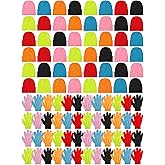 Retisee 96 pcs Kids Winter Beanie and Gloves Set Knit Hat Bulk Unisex Magic Warm Gloves Cap for Boys Girls Homeless Gift(Mixed Color)