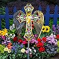 TEDOF Solar Glass Cross Stake Lights Outdoor Garden Lights,Cemetery Decorations for Grave,Jesus Cross Angel Wings Memorial Gifts for Mom,Yard Lawn Garden Patio Christmas Decor