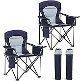 HIGH POINT SPORTS Oversized Camping Folding Chair, Heavy Duty Portable Outdoor Chair, Foldable Camp Chair with Cup Holder and