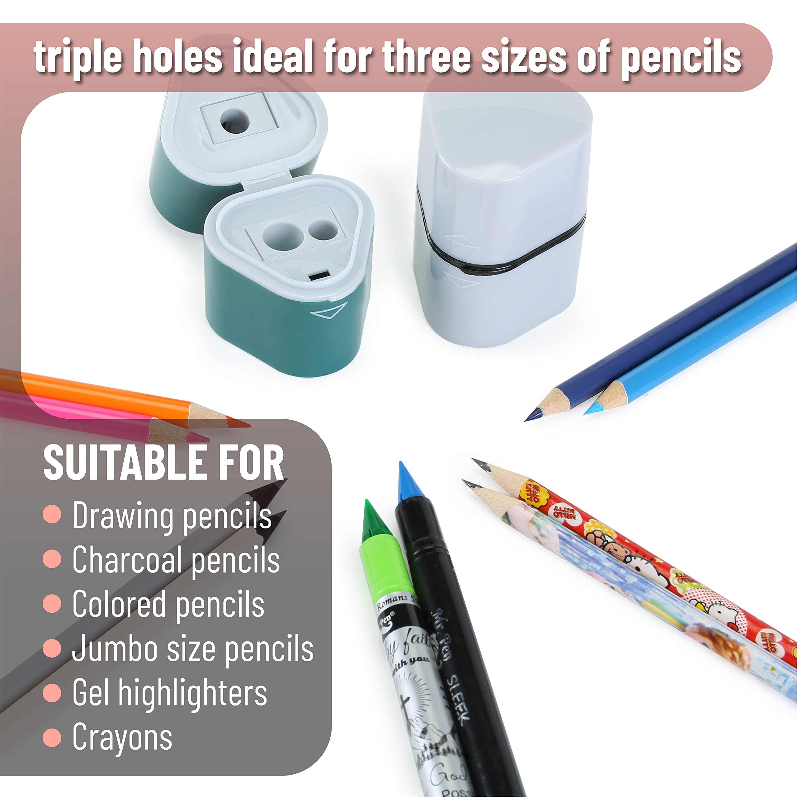 Mr. Pen- Pencil Sharpener for Colored Pencils, 3 Pack, 3 Hole, Pencil Sharpener Manual, Art, Jumbo, Artist, Back to School Supplies