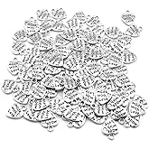 heyous 100pcs Heart Shape Charms Handmade Metal Labels Printed Made With Love Tag Labels Carving DIY Craft Necklace Bracelets Keychain Jewelry Making Findings Accessories Ancient Silver