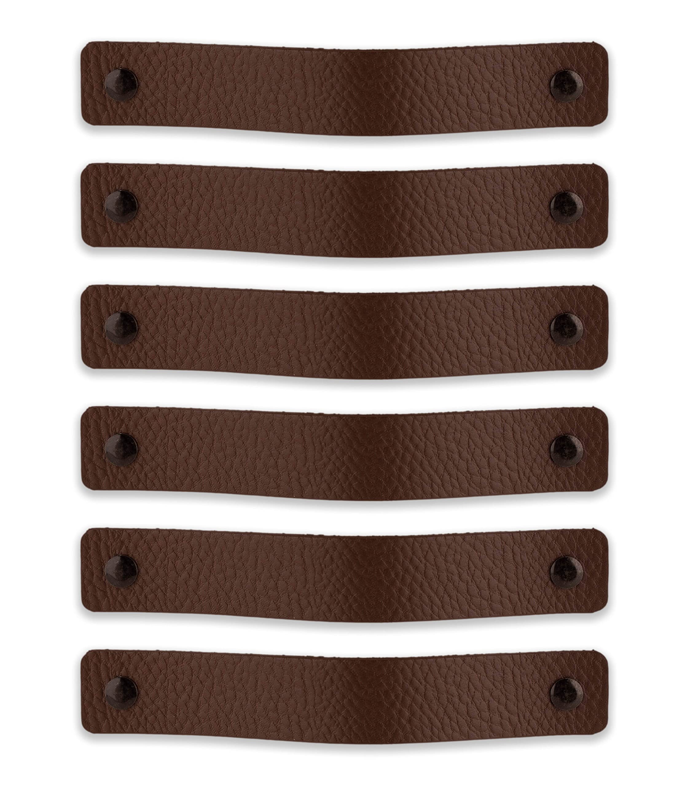 Brute Strength - Leather Handles for Furniture - Brown - 6 pcs - 20 x 2,5 cm - Cabinet Handle, Door Handle for Kitchen, Bathroom, cabinets, Dresser, Wood