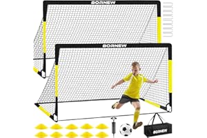 BORNEW Kids Soccer Goal for Backyard Set - 2 Set of 7X5 / 6X4 ft Toddler Soccer Nets Training Equipment, Soccer Ball, Pop Up Portable Soccer Set for Kids and Youth Games and Training Goals Ages 3-16 Gift