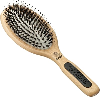 KENT PF01 Large Cushion Hairbrush Nylon Bristle Beechwood Smoothing Detangling